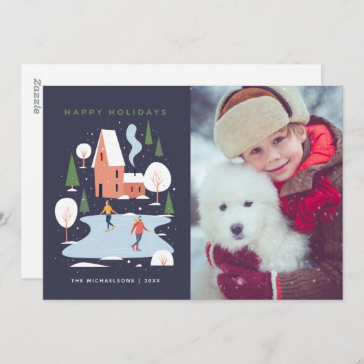 Minimalistisch winters landschaps scène feestdagenkaart (Voorkant / Achterkant)