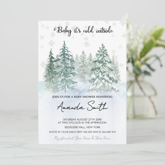 Minimalistisch wintersneeuw Baby shower Kaart (Staand voorkant)