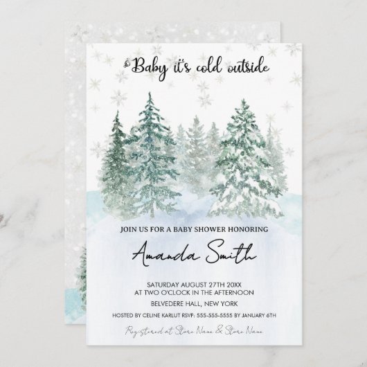 Minimalistisch wintersneeuw Baby shower Kaart (Voorkant / Achterkant)