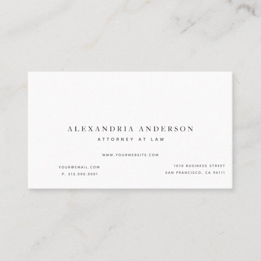 Minimalistisch Wit Advocaat Professioneel Visiteka Visitekaartje (Voorkant)