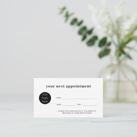 Minimalistisch wit bedrijf Next Appointment Card Visitekaartje (Staand voorkant)