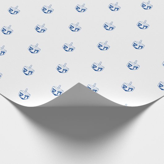 Minimalistisch wit blauw Dreidel patroon Chanoeka Cadeaupapier (Hoek)