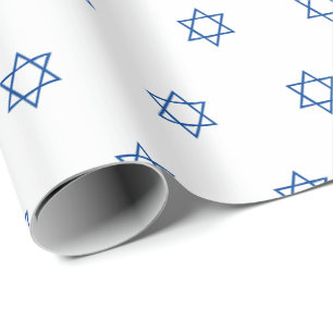 Minimalistisch wit blauw Magen David patroon Chano Cadeaupapier