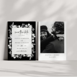 Minimalistisch wit bloemen opslaan van de datum fo kaart