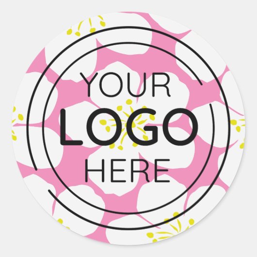Minimalistisch wit bloemmotief ronde sticker (Voorkant)