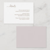 Minimalistisch wit blush goud bruiloft hotel detai informatiekaartje (Voorkant / Achterkant)