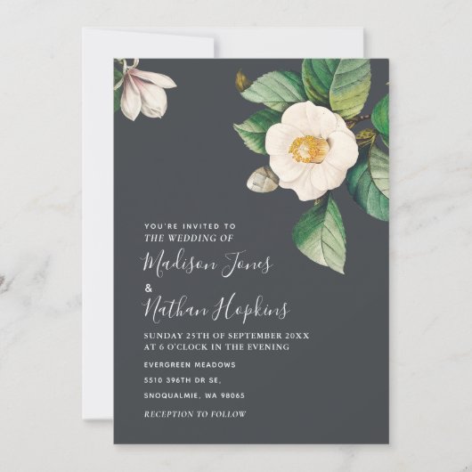 Minimalistisch wit Camellia Vloerhuwelijk Kaart (Voorkant)