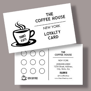 minimalistisch wit   Coffee Shop Loyalty Kaart Visitekaartje