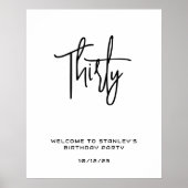 Minimalistisch wit dertig verjaardag welkomstbord poster (Voorkant)