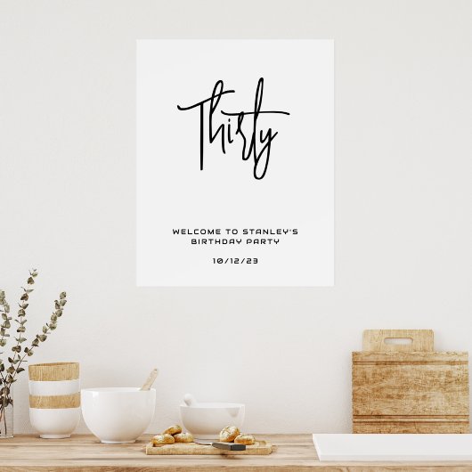 Minimalistisch wit dertig verjaardag welkomstbord poster (Keuken)