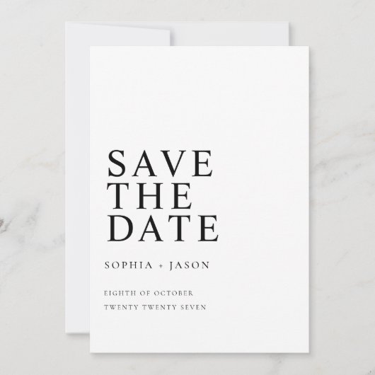 Minimalistisch Wit Eenvoudig Bruiloft Save the Dat Date (Voorkant)