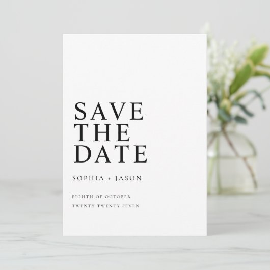 Minimalistisch Wit Eenvoudig Bruiloft Save the Dat Save The Date (Staand voorkant)