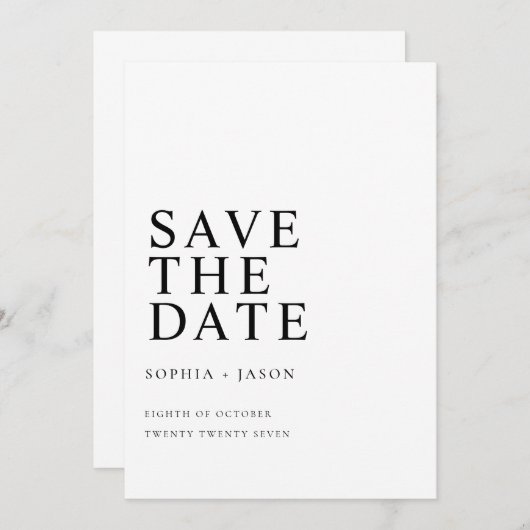 Minimalistisch Wit Eenvoudig Bruiloft Save the Dat Save The Date (Voorkant / Achterkant)