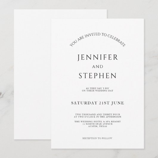 Minimalistisch wit, eenvoudig en schoon huwelijk kaart (Voorkant / Achterkant)