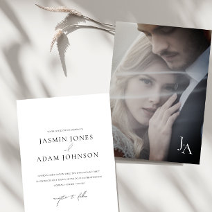 Minimalistisch wit eenvoudig monogram foto bruilof kaart