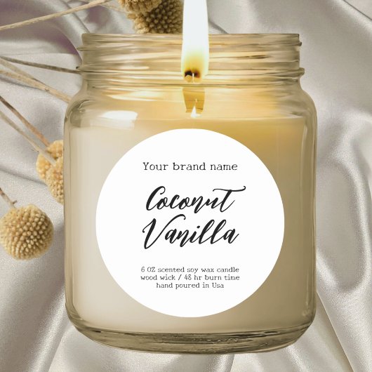 Minimalistisch wit eenvoudig verpakkingskaarsetike ronde sticker