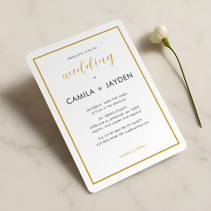 Minimalistisch wit Elegant Gold Foil Border Weddin Kaart
