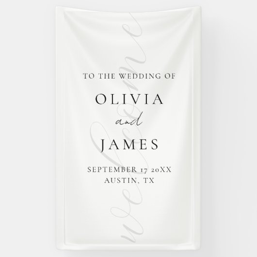 Minimalistisch Wit Elegant Script Wedding Welkom Spandoek (Verticaal)