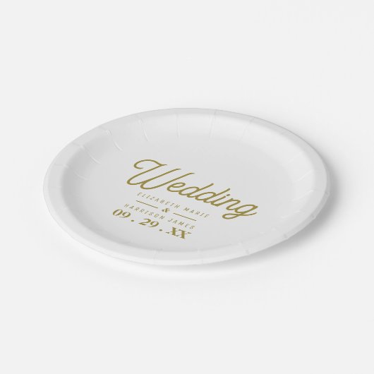 Minimalistisch - wit en goud - bruiloft papieren bordje (Gekanteld)