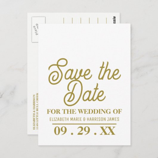 Minimalistisch, wit en goud, bruiloft sparen de Da Briefkaart (Voorkant / Achterkant)