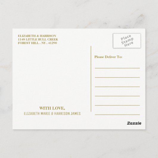 Minimalistisch, wit en goud, bruiloft sparen de Da Briefkaart (Achterkant)