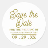 Minimalistisch, wit en goud, bruiloft sparen de Da Ronde Sticker (Voorkant)