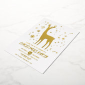 Minimalistisch wit en goud elegante herten kerstfe folie uitnodiging (Gedraaid)