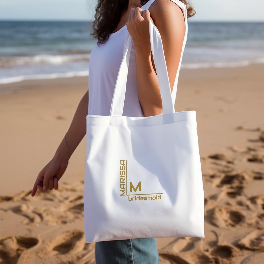 Minimalistisch wit en goud gepersonaliseerd bruids tote bag