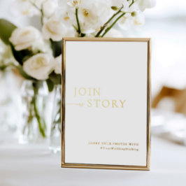 Minimalistisch wit en goud hashtag teken folie uitnodiging