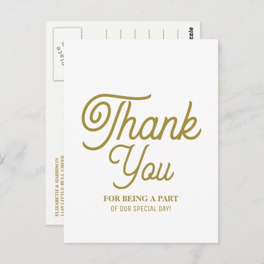 Minimalistisch - Wit en goud - Weddenschap Harteli Briefkaart (Voorkant / Achterkant)