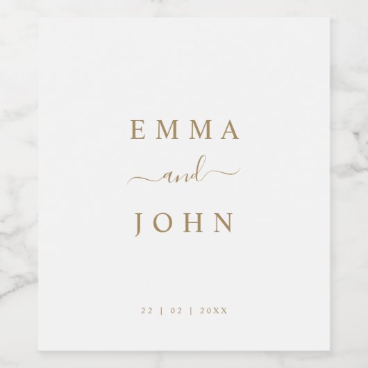 Minimalistisch wit en gouden bruiloft/Verloving Wijn Etiket (Enkel label)