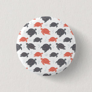 Minimalistisch wit en grijs zeeschildpadpatroon ronde button 3,2 cm