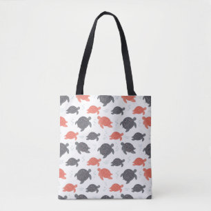 Minimalistisch wit en grijs zeeschildpadpatroon tote bag