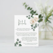 Minimalistisch wit en groen Roos bruiloft details Informatiekaartje (Staand voorkant)