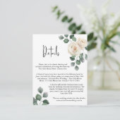 Minimalistisch wit en groen Roos bruiloft details Informatiekaartje (Staand voorkant)