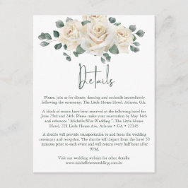 Minimalistisch wit en groen Roos bruiloft details Informatiekaartje