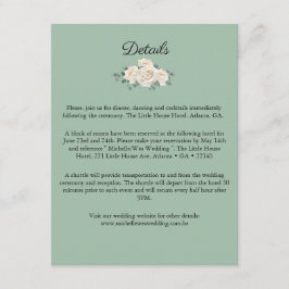 Minimalistisch wit en groen Roos bruiloft details Informatiekaartje