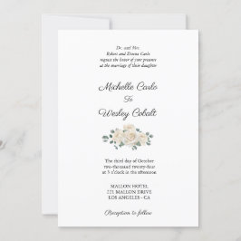 Minimalistisch wit en groen Roos bruiloft Kaart