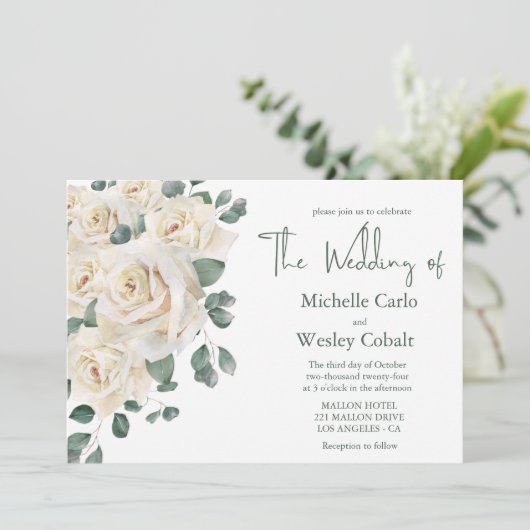 Minimalistisch wit en groen Roos Landscape Bruilof Kaart (Staand voorkant)