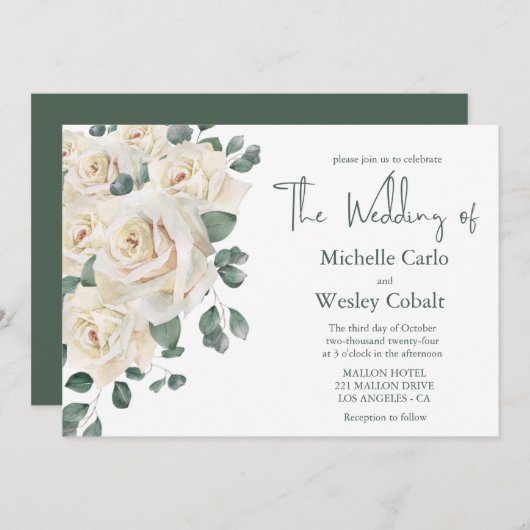 Minimalistisch wit en groen Roos Landscape Bruilof Kaart (Voorkant / Achterkant)