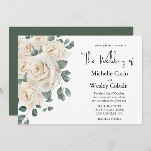 Minimalistisch wit en groen Roos Landscape Bruilof Kaart (Voorkant / Achterkant)