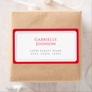 Minimalistisch wit en kersenrood retouradres etiket