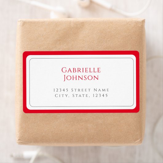 Minimalistisch wit en kersenrood retouradres etiket (Insitu)