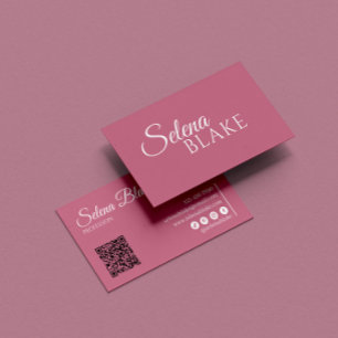Minimalistisch wit en roze Moderne QR-code Visitekaartje
