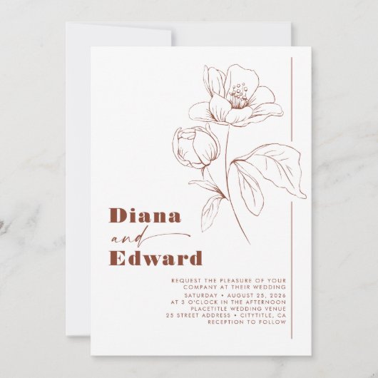 Minimalistisch Wit en Terracotta Boho Wedding Kaart (Voorkant)