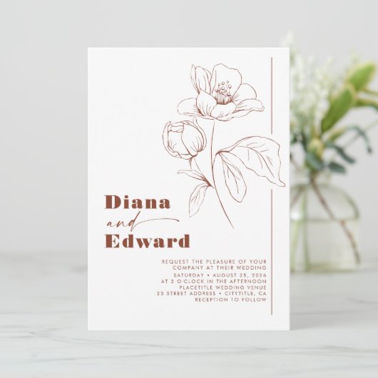 Minimalistisch Wit en Terracotta Boho Wedding Kaart (Staand voorkant)