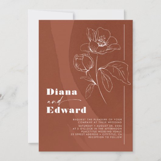 Minimalistisch Wit en Terracotta Boho Wedding Kaart (Voorkant)