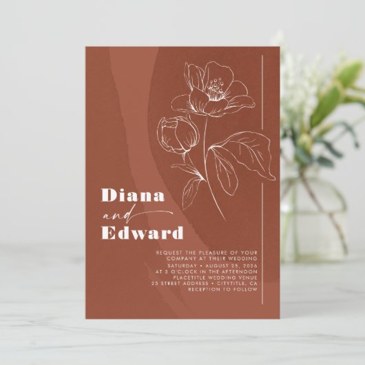 Minimalistisch Wit en Terracotta Boho Wedding Kaart (Staand voorkant)