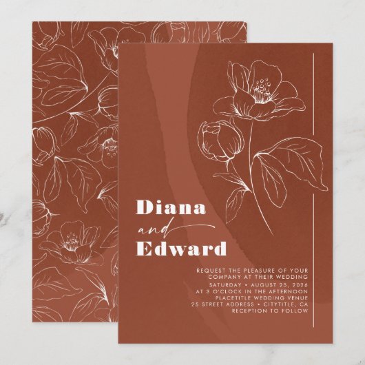 Minimalistisch Wit en Terracotta Boho Wedding Kaart (Voorkant / Achterkant)