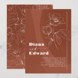 Minimalistisch Wit en Terracotta Boho Wedding Kaart